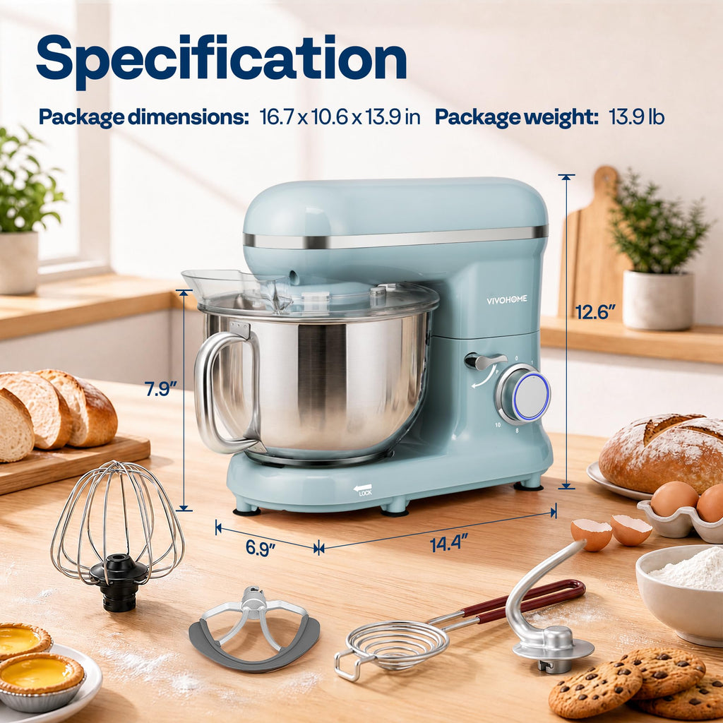 Stand Mixer, 6-Quart Tilt-Head Kitchen Mixer with Bowl, Blue