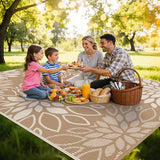 Waterproof Outdoor Rug 9x12 for Patios, Floral Reversible Plastic Straw Rug Patio Mat, Indoor Outdoo