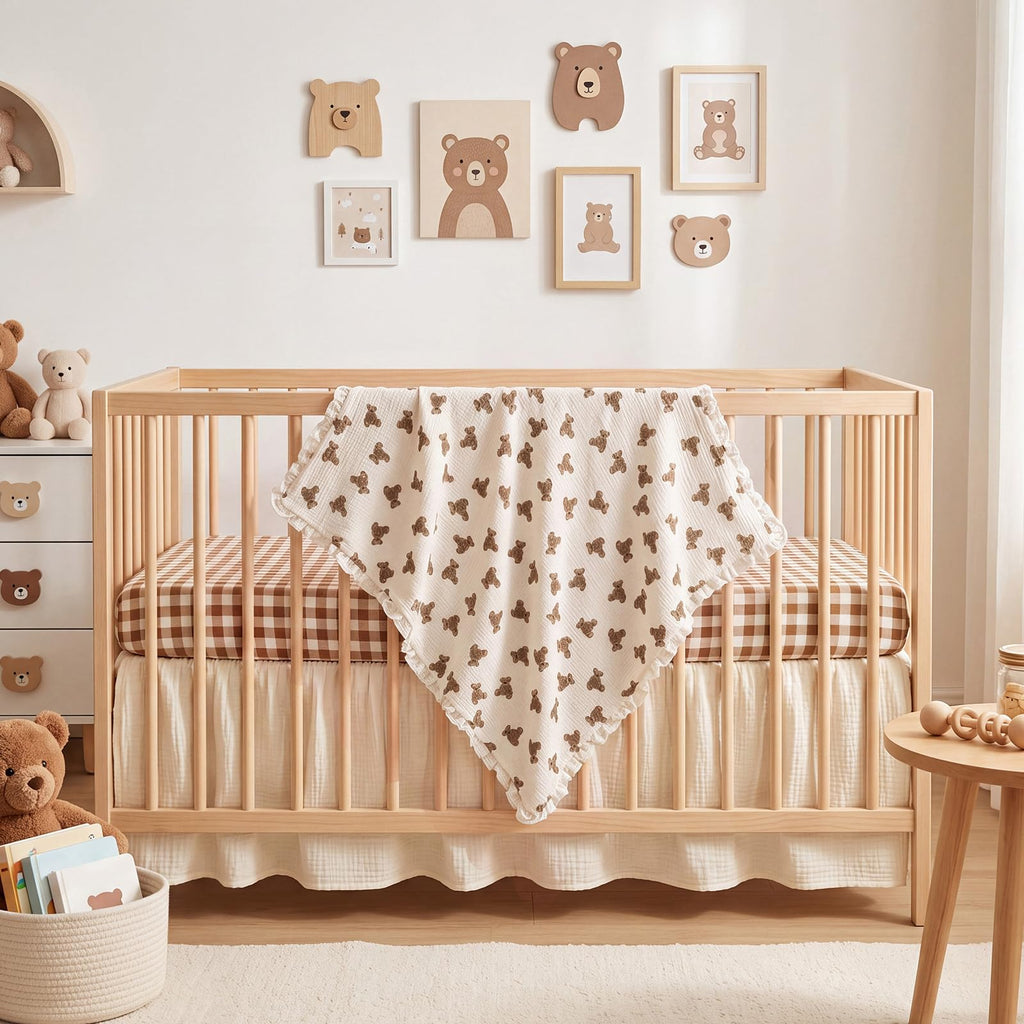 Bear Crib Bedding Set of3 with Sheet Quilt Bed Skirt