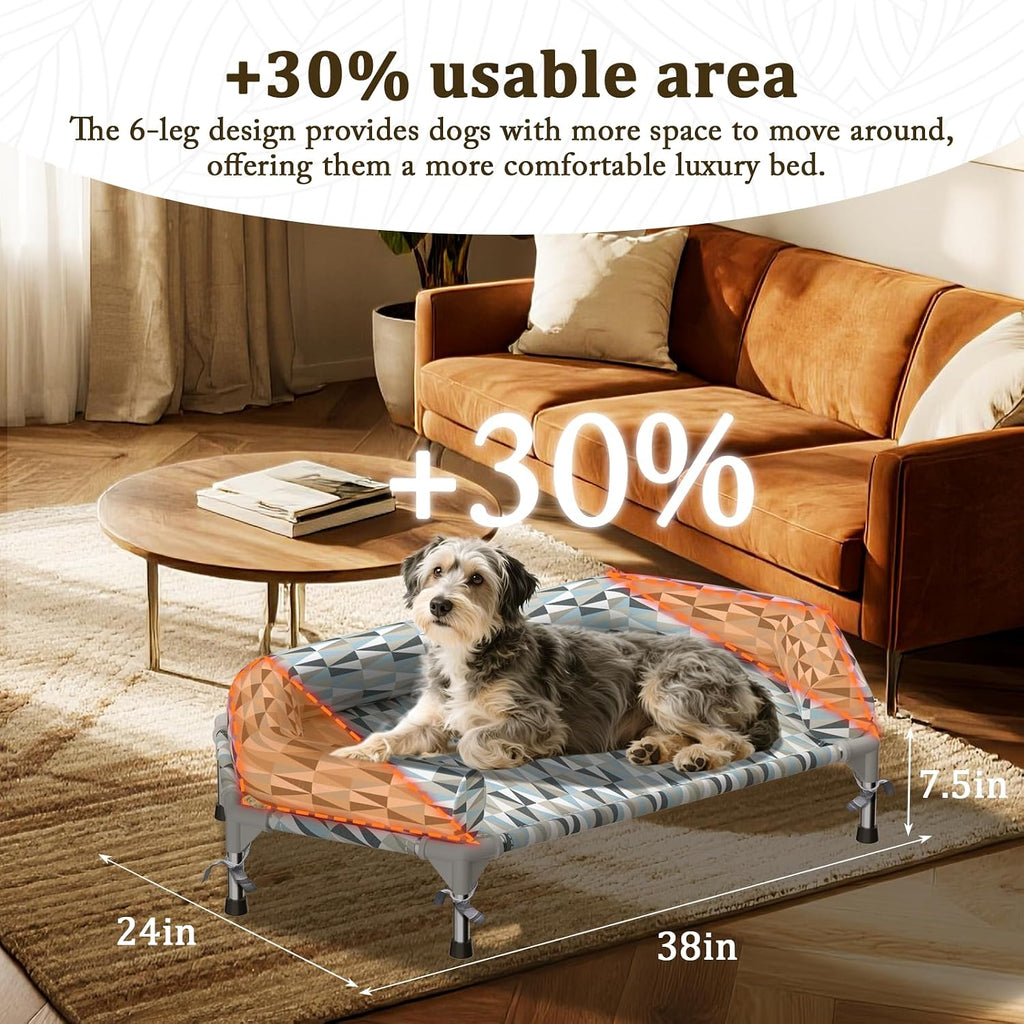 Elevated Dog Bed with Bolster, Raised Cooling Orthopedic Dogs Cot Medium