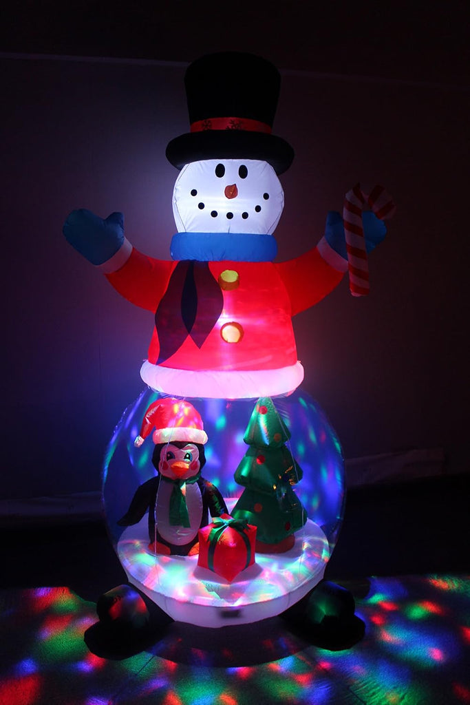 8 FT Christmas Inflatable Snowman Globe with Penguin & Gift Box