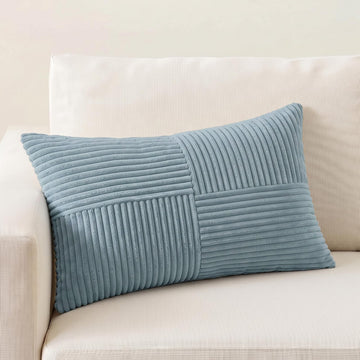 Set of 1 Light Blue Square Decorative Throw Pillow Covers 28x16 Inch Bedroom Couch Bed Sofa, Soft Striped Corduroy