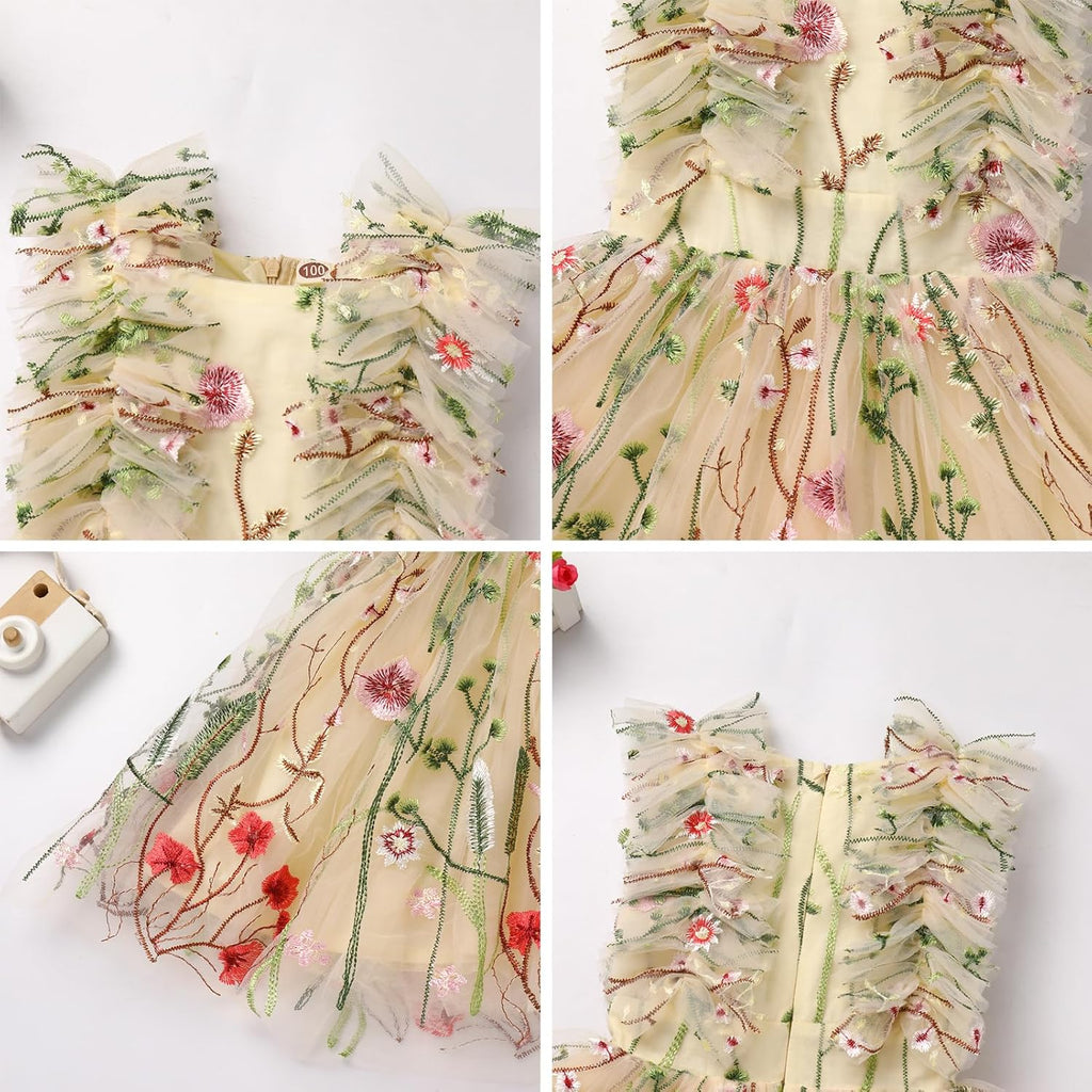 Girls Birthday Party Dress Ruffle Sleeve Sequin Dots Floral Tulle Princess Wedding Pageant Formal Bance Gown