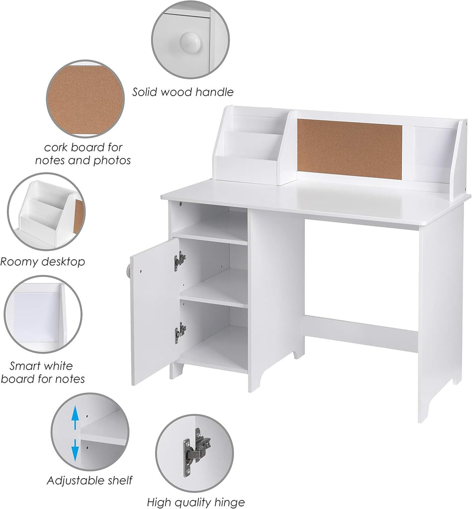Wooden Kids Study Desk with Hutch and Storage for Ages 3-8