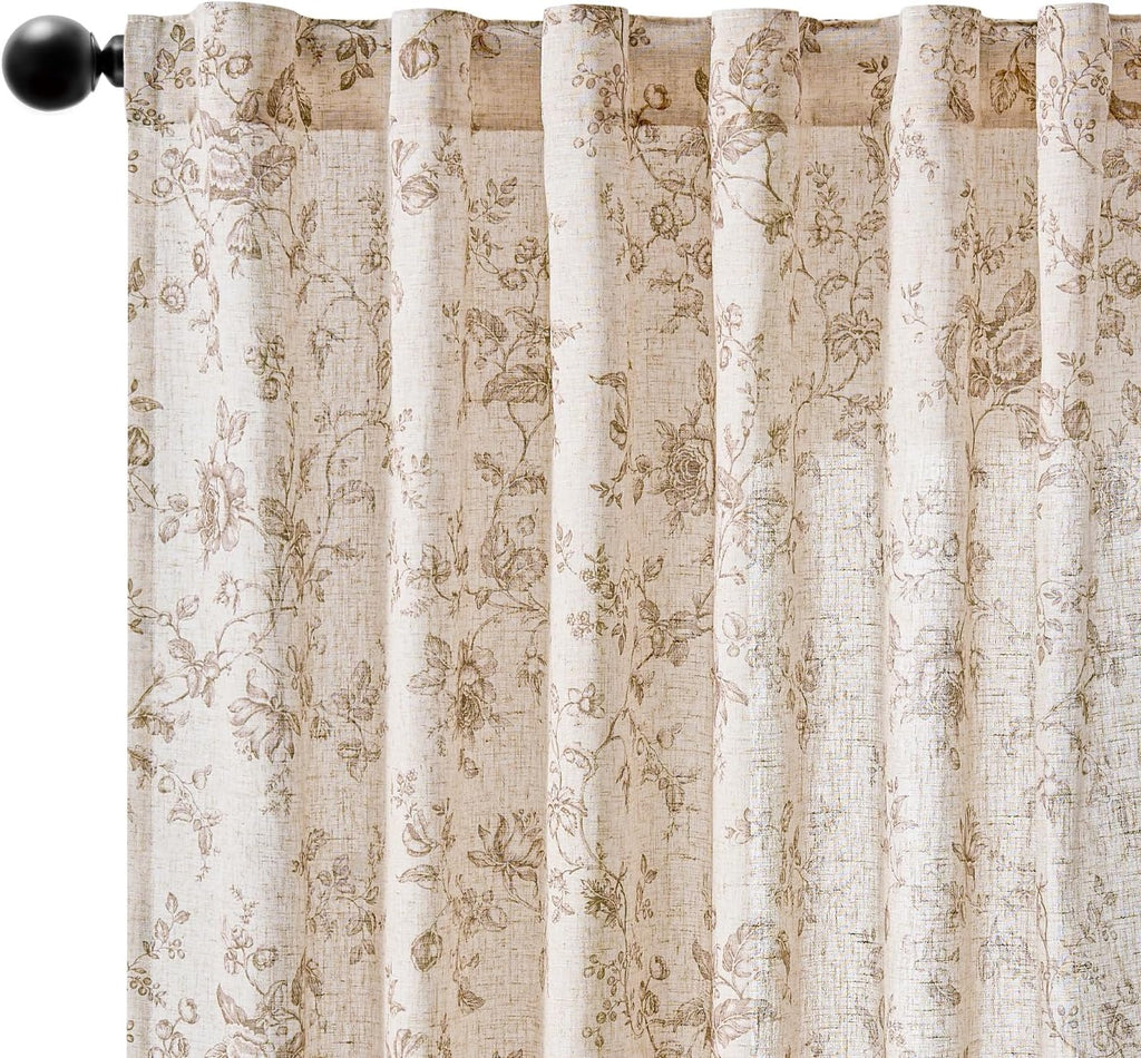 Amlie Linen Floral Curtains 84 inch Length Curtains for Living Room Bedroom Farmhouse Country Decor Drapes Light