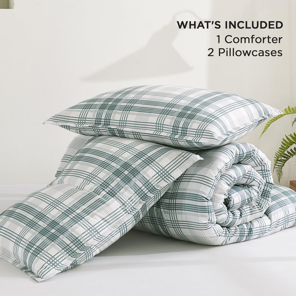 Blue Plaid Comforter Set, Gingham Checkered Grid Bedding Set
