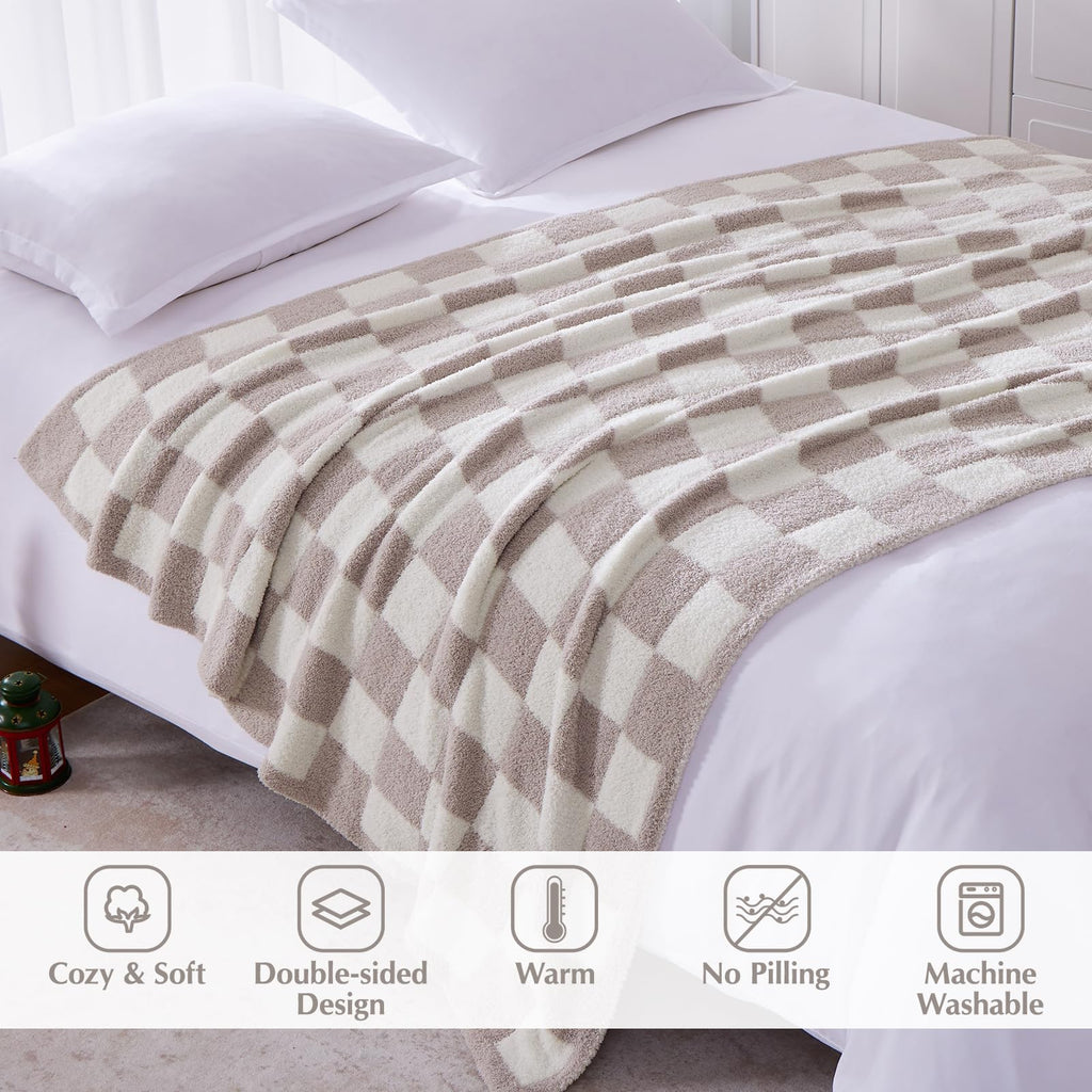 Soft Checkered Throw Blanket for Couch-Cozy Fall Knitted Blankets