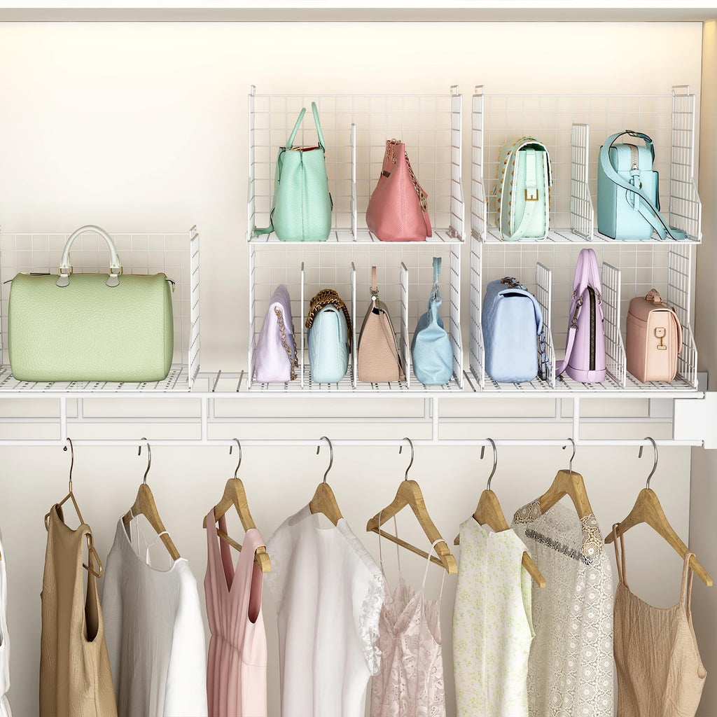 Purse Organizer for Closet:Adjustable 2-Pack Dividers Purse Organizer-Stackable Wire Handbags Storage Baskets-Open