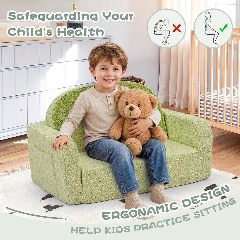 Extra Wide Kids Couch, in-1 Soft Toddler Couch with Blanket, Comfy Toddler Chair, Convertible Sofa with Cute