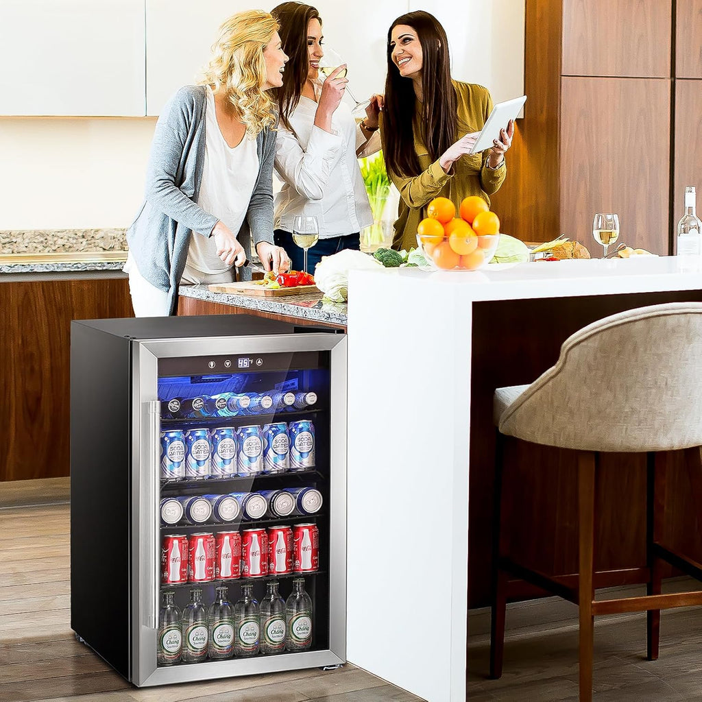 Beverage Refrigerator Cooler - 145 Can Mini Fridge Glass Door for Soda Beer or W