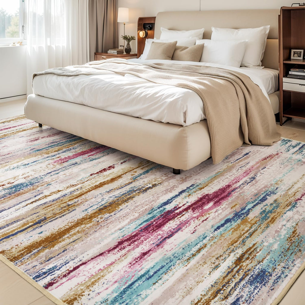 5x7 Area Rugs for Living Room, Colorful Modern Abstract Area Rug, Washable Kids Rugs for Playroom, Non Slip Soft