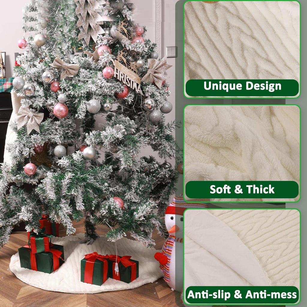 Christmas Tree Skirt 48 Inch Snowy White Thick Faux Fur White Tree Skirts Snowy & Thick for Xmas Year Party Holiday