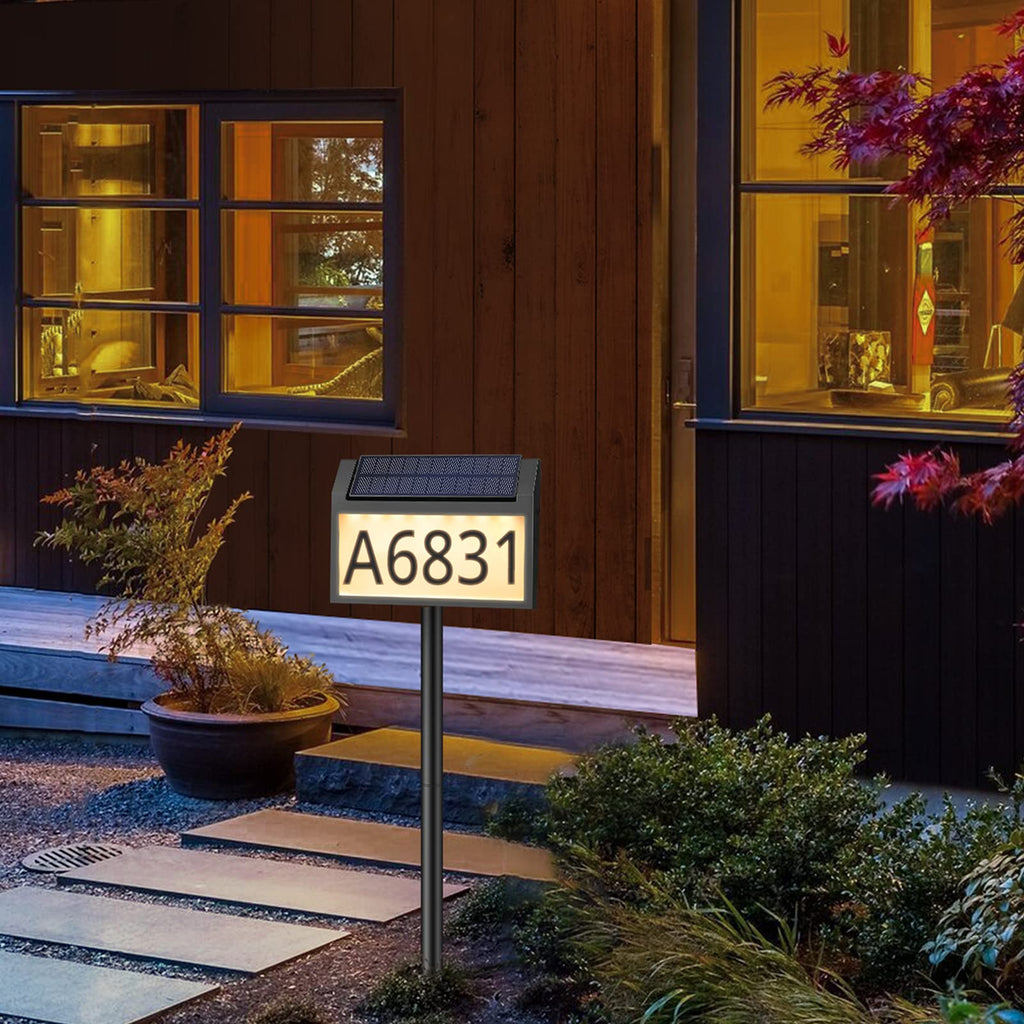 Solar Address Sign Lighted House Numbers for Yard, 3-light Modes