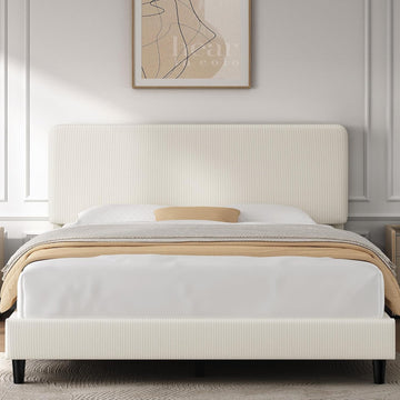 Queen Bed Frames with Adjustable Headboard, Chenille Fabric Upholstered Headboard/Platform Bed