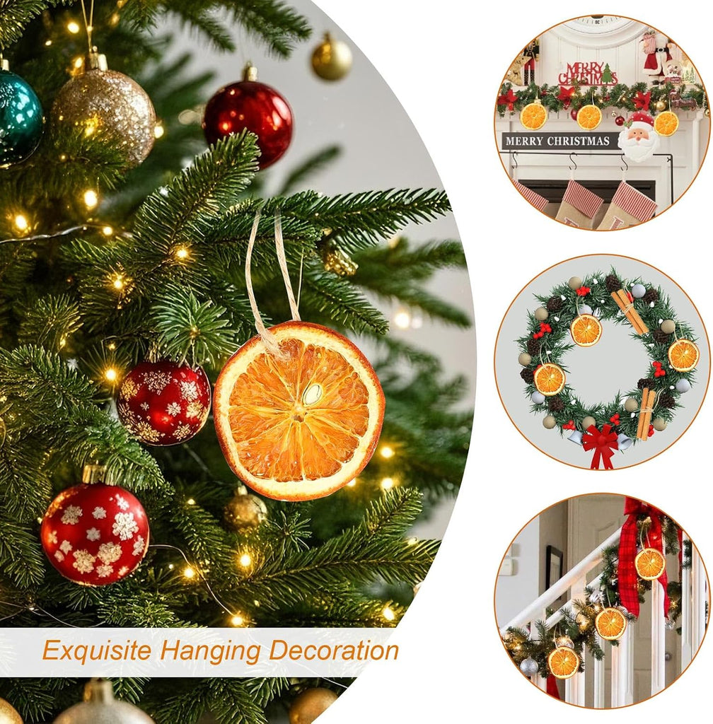 Christmas Ornaments Set, Jute Tied Dried Orange Cinnamon Pinecone - Set of 31