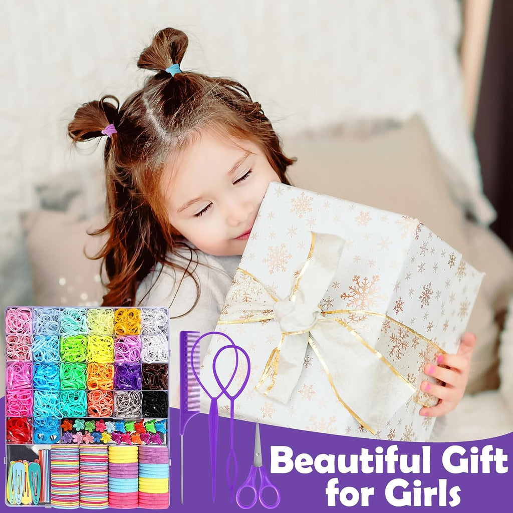 Hair Accessories for Girls, 2194 Pcs Colorful Elastic Hair Ties Set with Rubber Bands Butterfly Hair Clips Bobby Pins