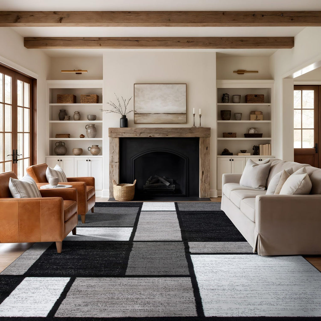 Modern Geometric Boxes Area Rug, Non Shedding Soft