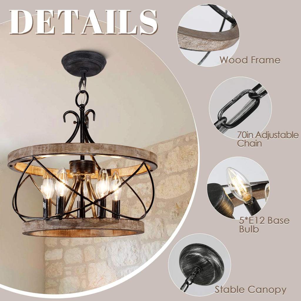 20" Wood Farmhouse Chandelier