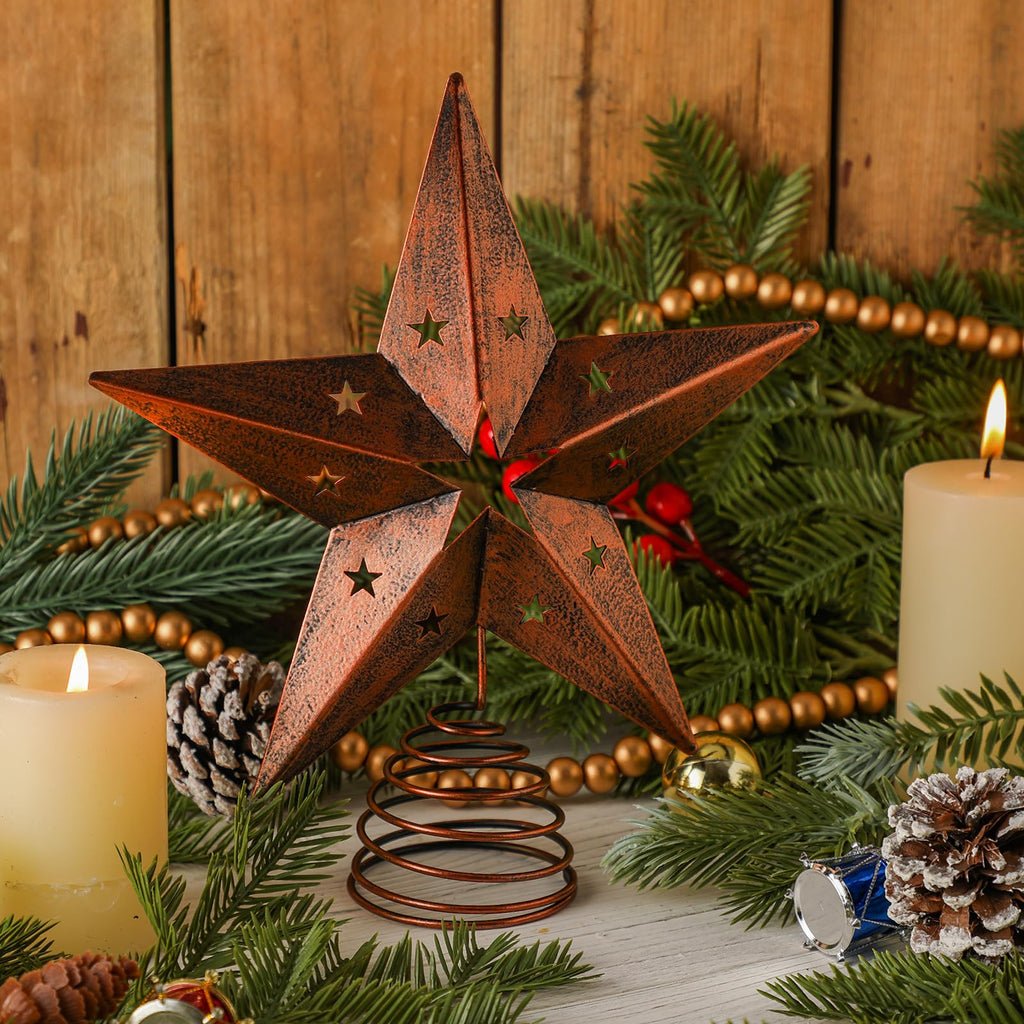 7.8 Inch Large Rustic Christmas Star Tree Topper