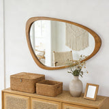 Irregular Wall Mirror Asymmetrical Bathroom Mirror, 19 x 30 Inch Wall Mounted Decorative Mirror with Wooden Frame