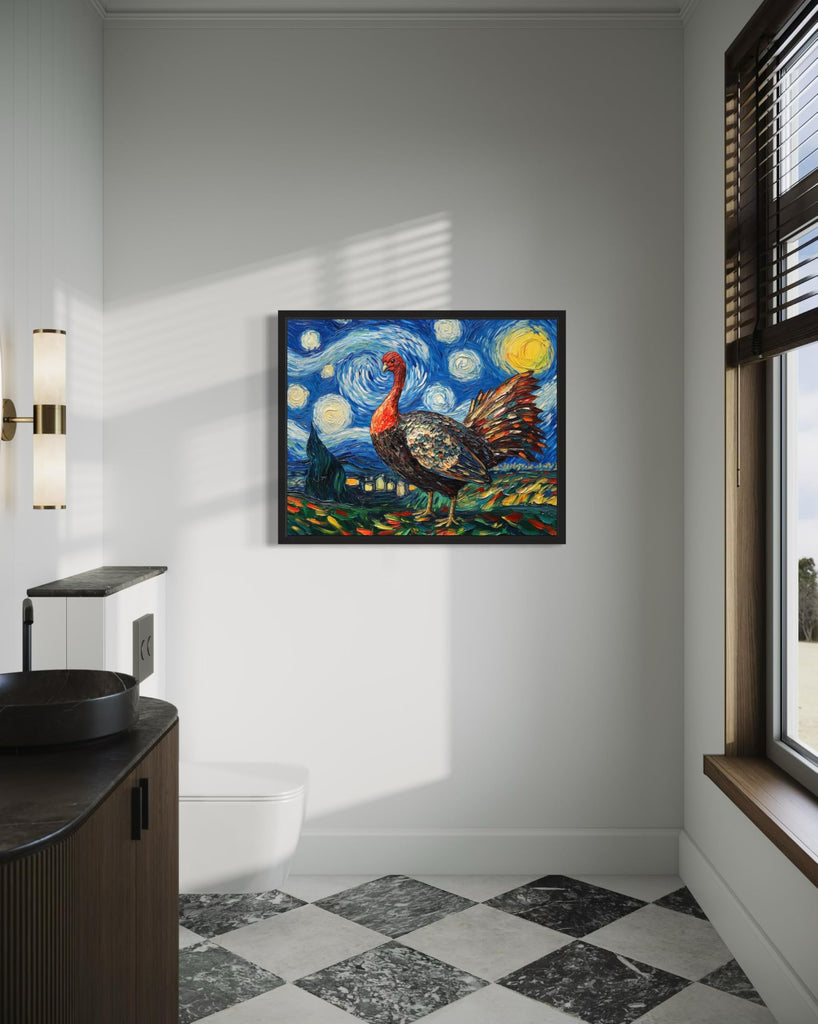 Turkey Black Framed Art Print Poster, Animal Van Gogh Starry Night Nature Theme Wall art Painting Decor, Art Home