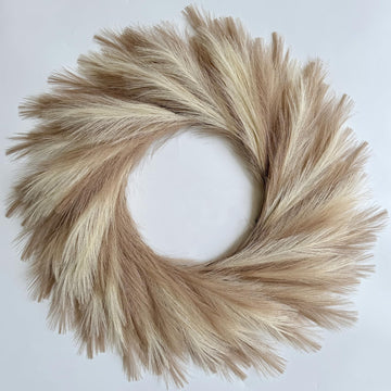 27'' Artificial Pampas Grass Wreath, UV Resistant Faux Pampas Wreath for Front Door, Porch, and Wall, Fluffy Boho