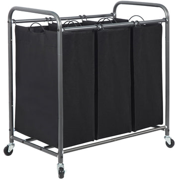 3 Section Laundry Sorter, Laundry Hamper with Wheels, Black