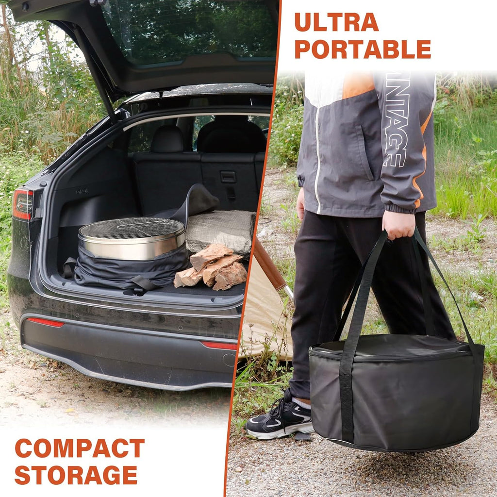 20 Inch Smokeless Firepit with Grill, Portable Wood Burning Fire Pit for Camping & Backyard