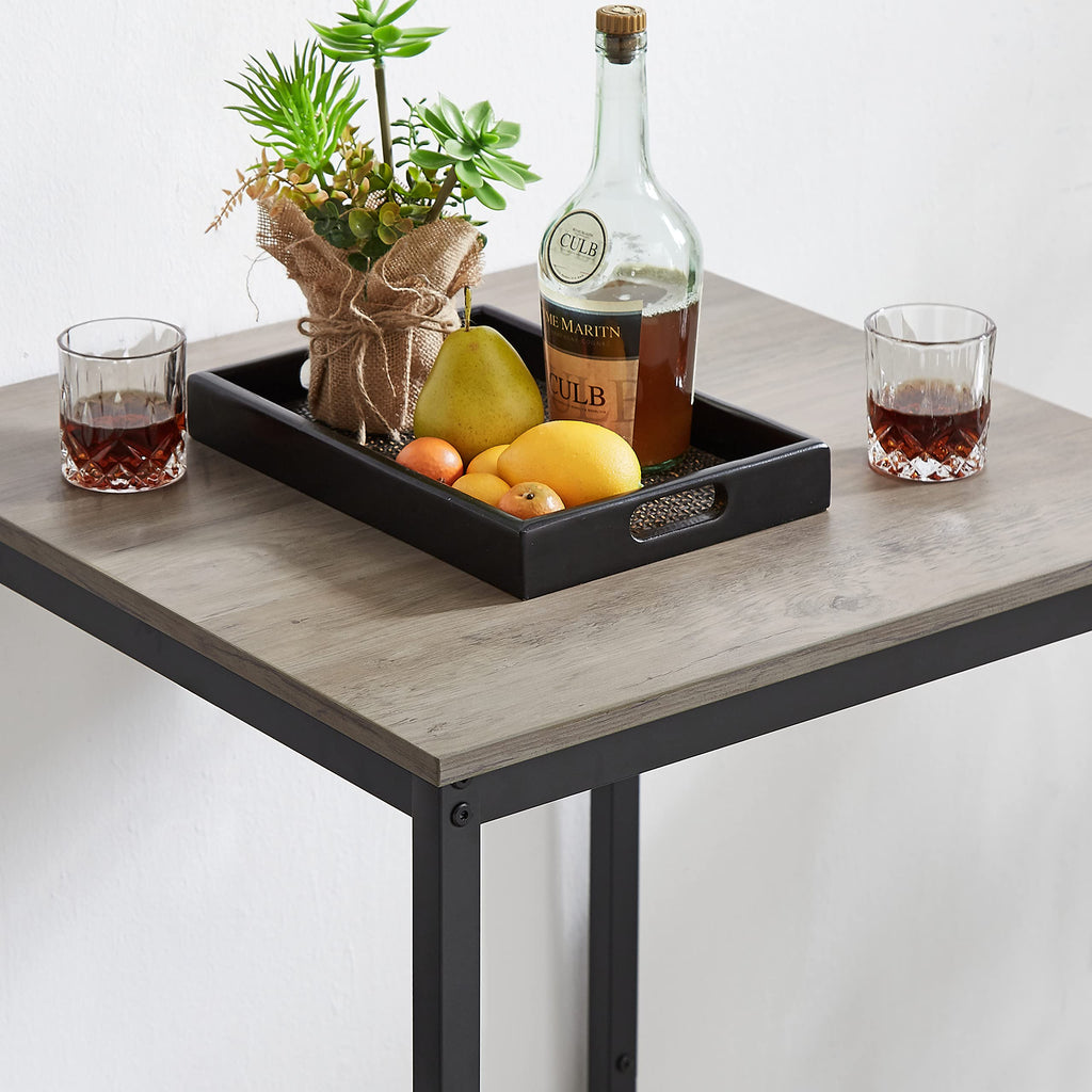 Bar Table and Chairs Set of 2, Small Square Counter Height Pub Table with Upholstered Stools, 3 Piece Dining Tables