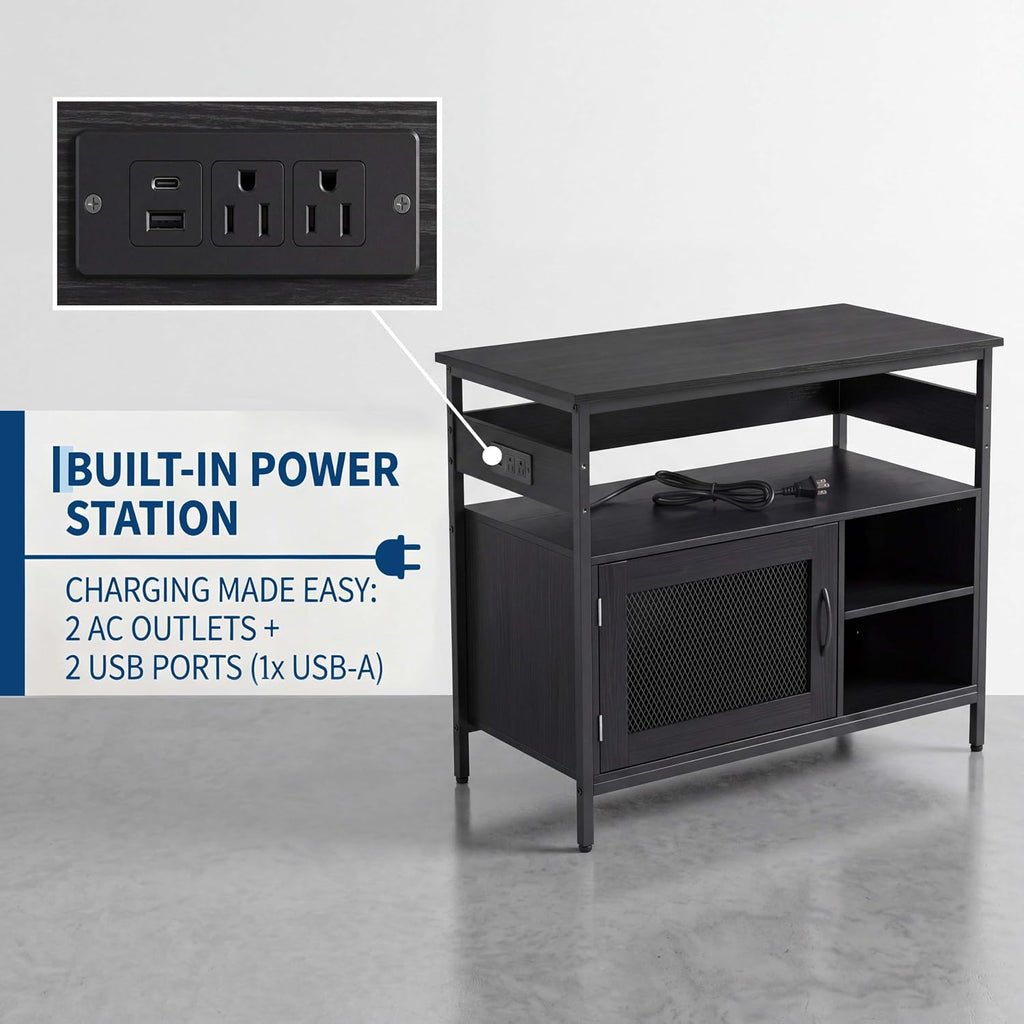 40-50 Gal Fish Tank Stand with Power Outlet, Open Storage Shelves, Black