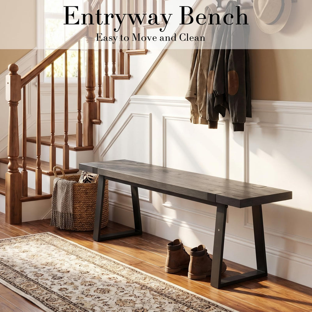 Wooden Dining Bench 60" Industrial Table Benches, Seating Chair Rustic Indoor Benches, Mid Century Kitchen Bench with