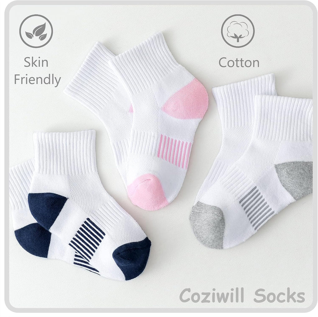 Ankle Socks Kids Cushioned Athletic Quarter Socks Boys Cotton Short Sock Sports Youth 6/12 Pairs