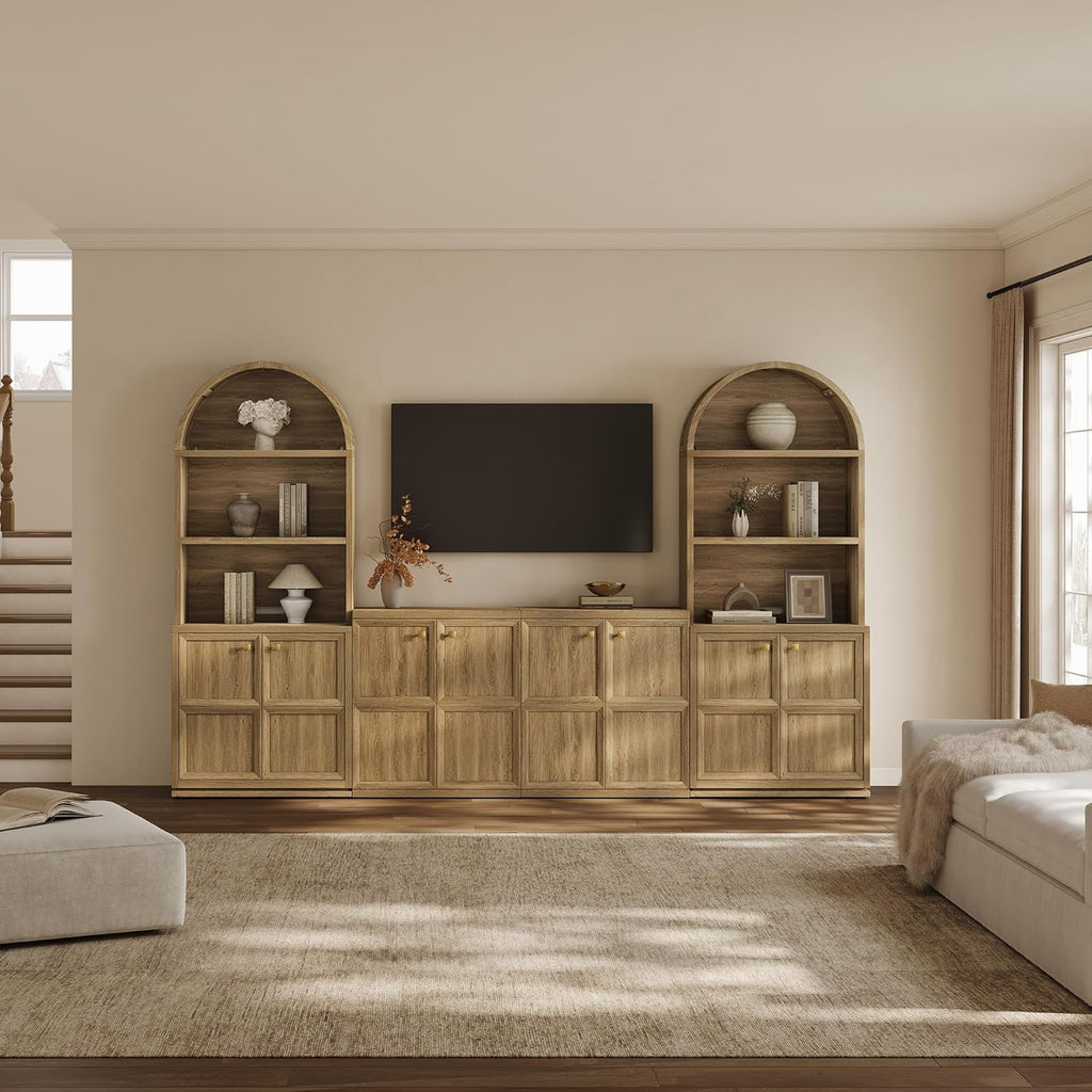 81" Tall Arched Bookcase with Doors, Large Bookshelves with Storage