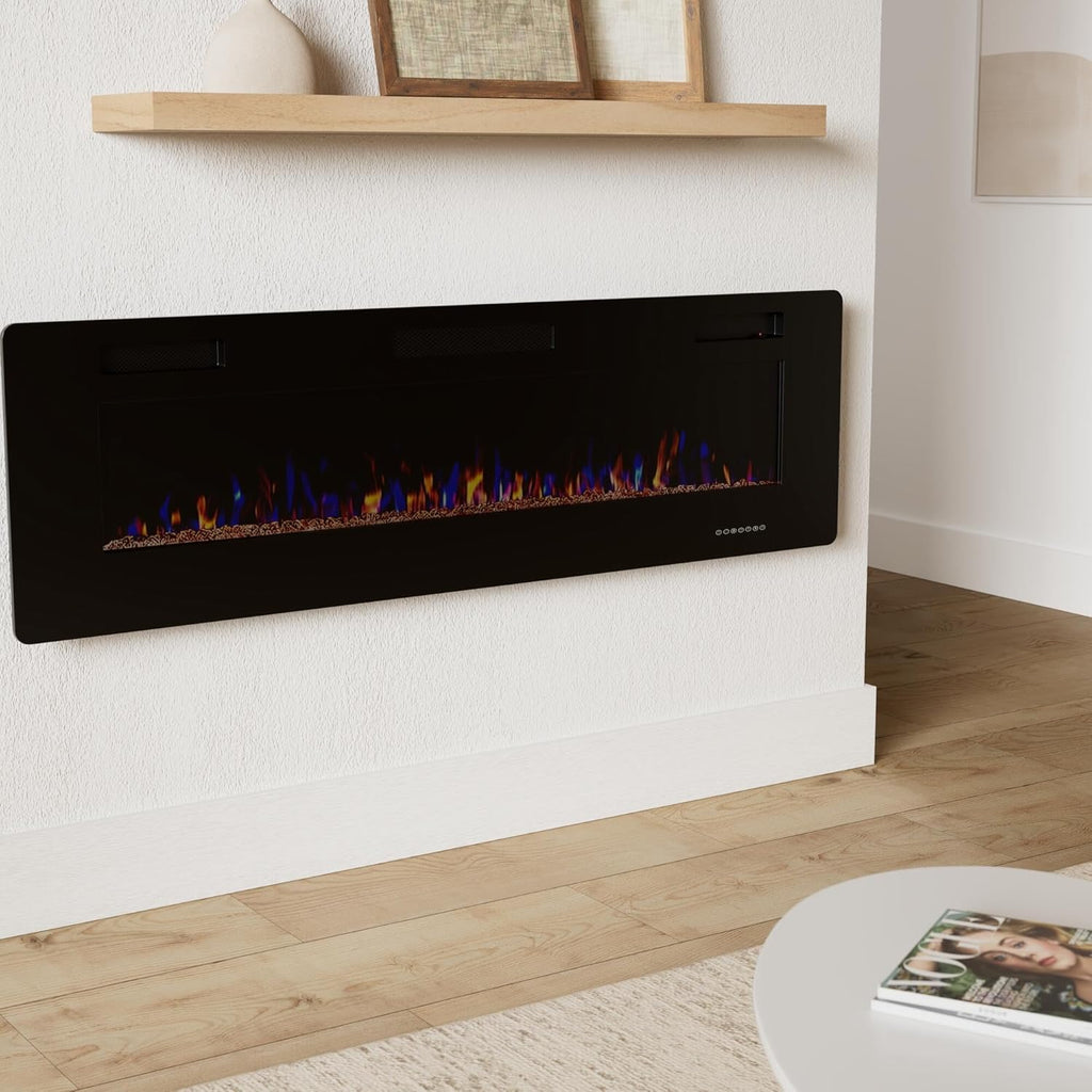 60" Recessed and Wall Mounted Electric Fireplace, Low Noise, Fit for 2 x 6 Stud, Remote Control with Timer, Touch Screen, Adjustable Flame Color and Speed A132-B07VYXF8YD