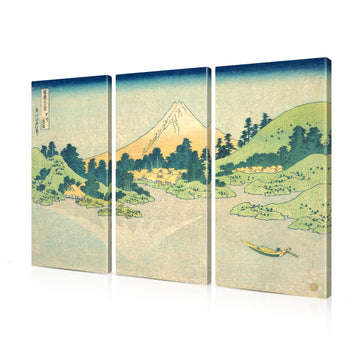 Japanese Wall Art, Mount Fuji Hokusai Zen 3 Piece Canvas, 48x32''