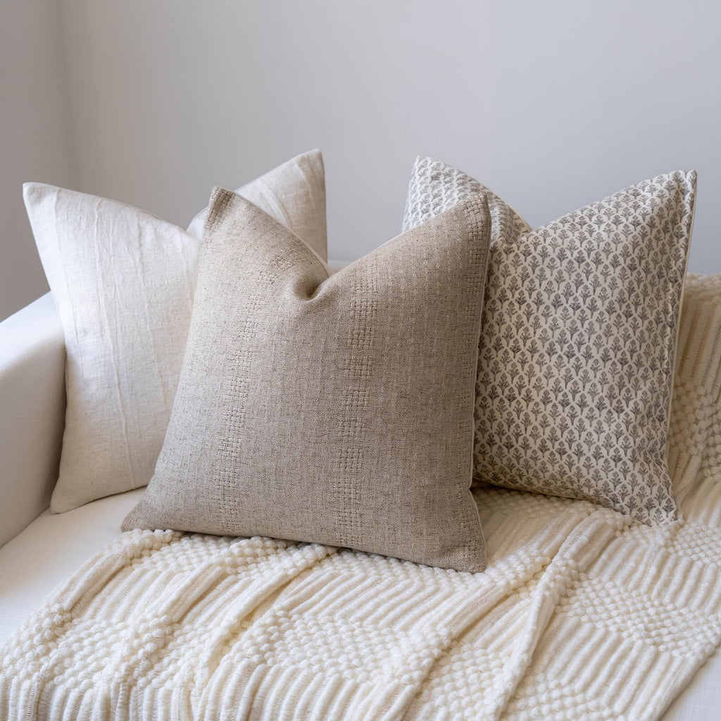 Decorative Neutral Throw Pillow Covers 24x24 Farmhouse Pillow Covers Cotton Stripe Cushion Covers Home Decor for Sofa