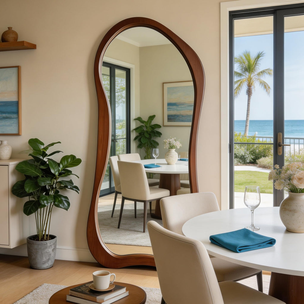 Irregular Full Length Mirror, 67"x31.5" Solid Wood Floor Mirror