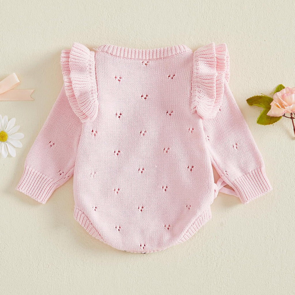 Newborn Baby Girl Sweater Ruffle Knit Romper Wrap Bodysuit