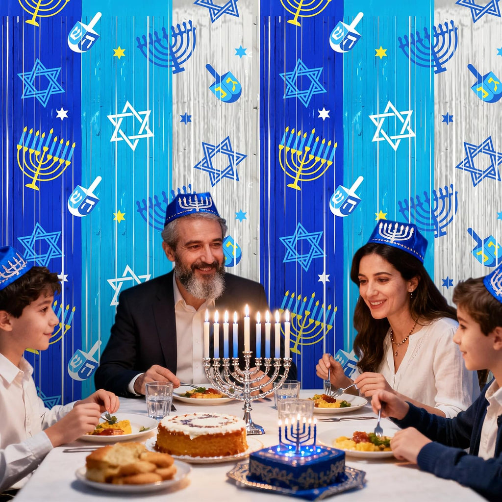 Hanukkah Decorations Backdrop Metallic Tinsel Foil Fringe Curtains, 2 Pack - Set of 2