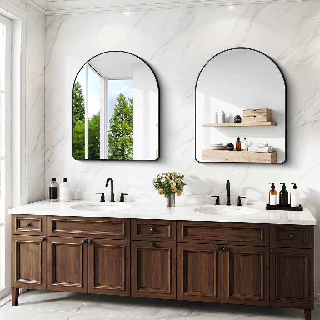 Arched Wall Mirror,40x48 inch Black Arched Mirror Bathroom,Large Vanity Mirror for Over Sink Metal Frame,Tempered