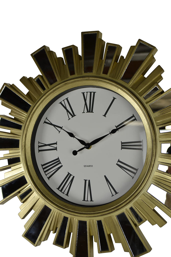 Sunburst Wall Clock 19" Hanging Starburst Midcentury Mirrored Clock in Gold