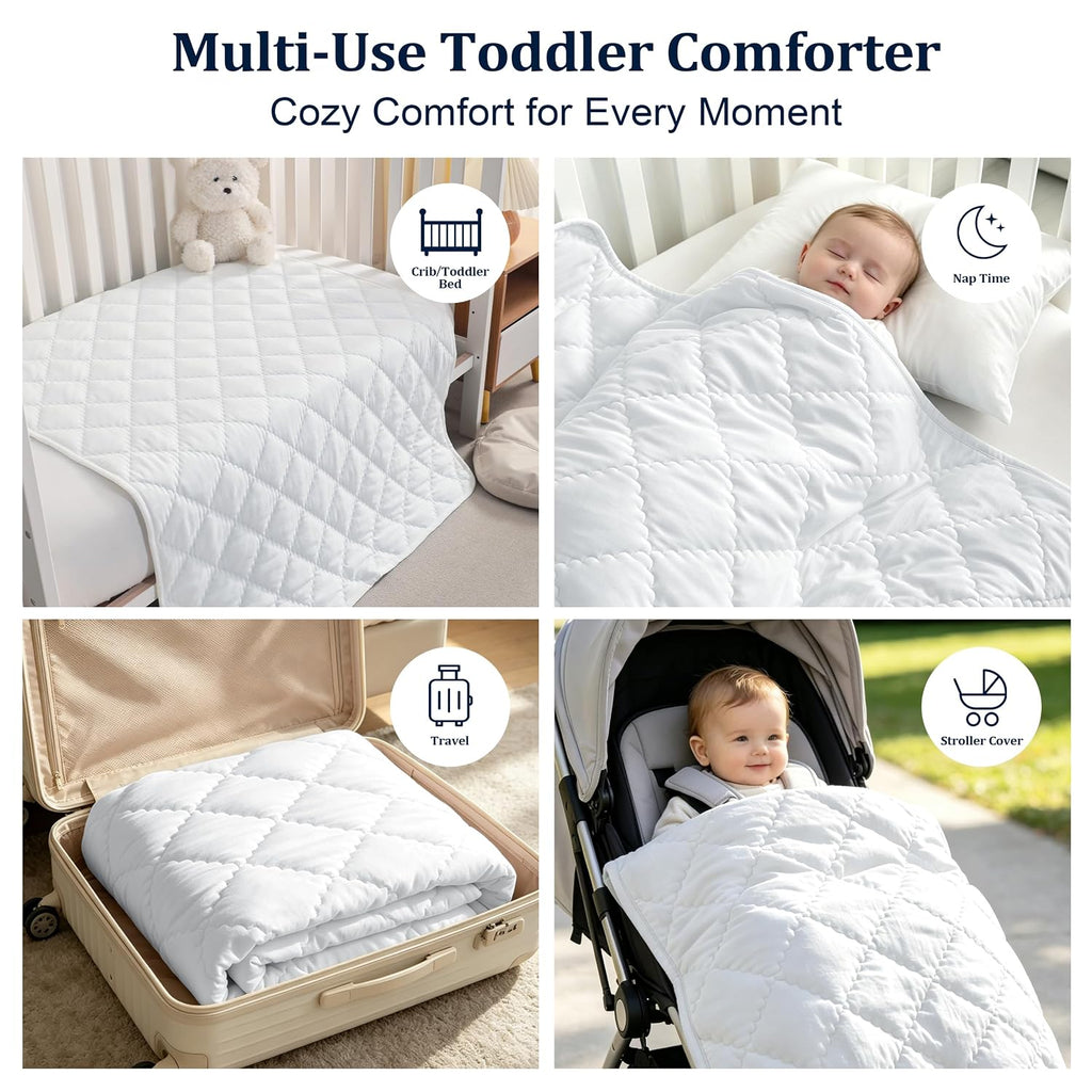Toddler Quilt 39x47, Microfiber Baby Quilt for Crib, White