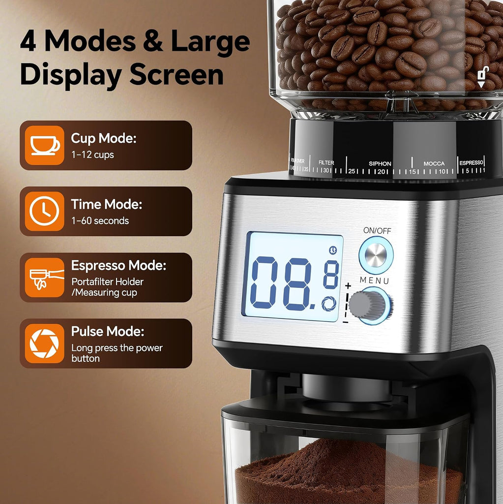 Conical Burr Coffee Grinder, 51 Precise Grind Settings Automatic Coffee Grinder, Smart Dual Control LED Display, 1-12