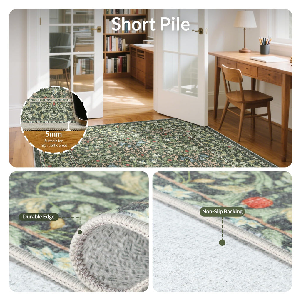 Washable Runner Rug, Non Slip Entryway Mat, Emerald Green