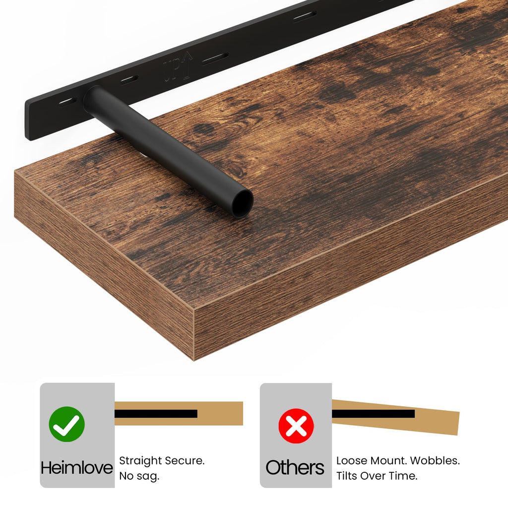 Floating Shelves for Wall 48 Inches Long, 9.3" Deep Rustic Brown Floating Shelf Set of 2, Wall Mounted Wood Shelves