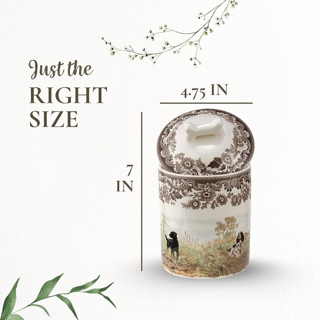 Woodland Treat Jar with Hunting Dogs Design - Brown/White