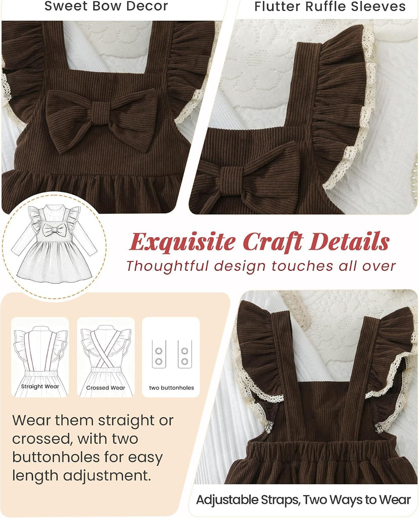 Toddler Baby Girl Corduroy Overall Dress Set Long Sleeve Fall Winter Outfit