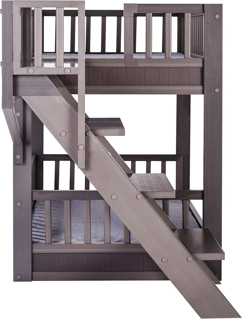ECOFLEX Aspen Dog Bunk Bed in Grey, Memory Foam Cushions, Wide Stairs, Non Toxic, Easy Assembly