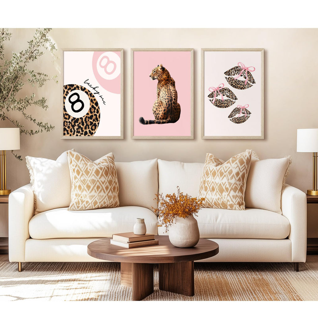 Pink Cheetah Wall Art Decor Leopard Preppy Trendy Canvas Poster Fashion Aesthetic Room Decor Y2k 8 Ball Prints