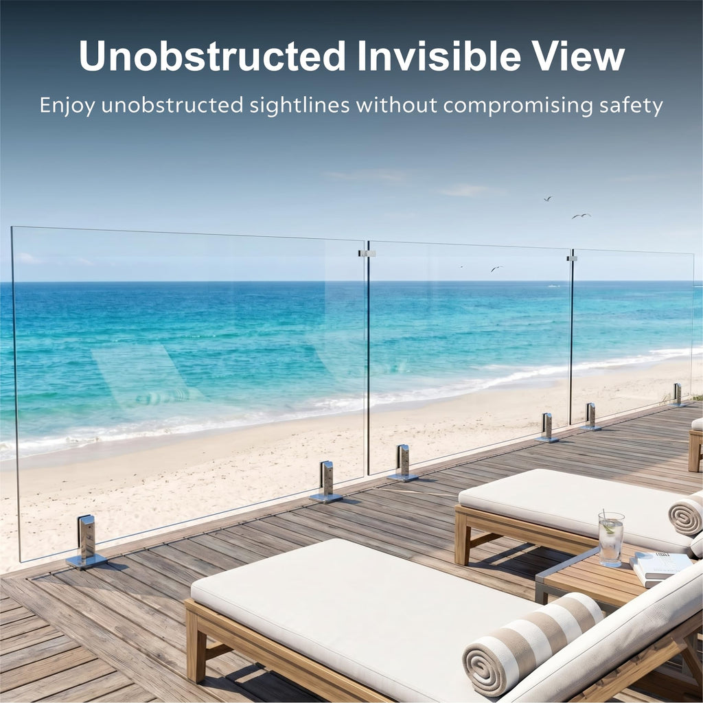 2-Panel Tempered Glass Railing System, 73-75" W x 44" H Deck Railing Kit